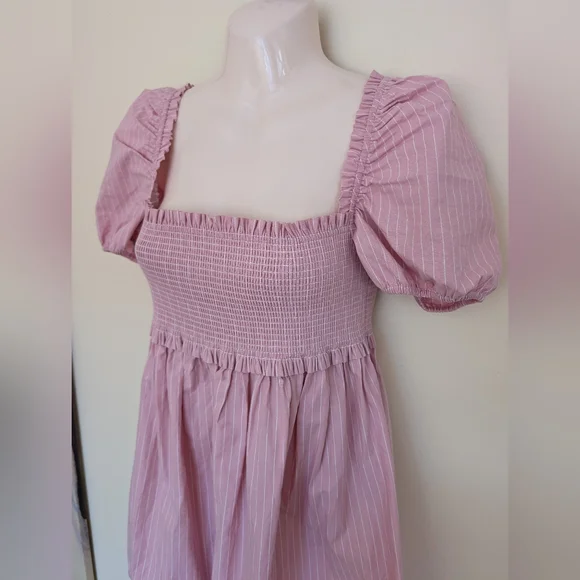 Aritzia Sunday Best Mini Smocked Babydoll Dress Small Pink & White Strip… - Picture 5 of 12